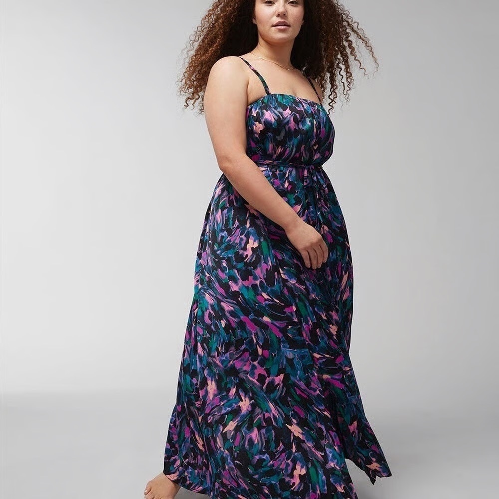 Soma Weekend Crinkle Satin Maxi Dress w/ Built-In Bra – Size L
